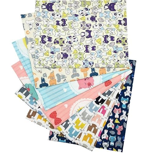 Cat Fabric Fat Quarters Bundles Cute Animal Pattern Cotton Quilting Fabric for Sewing Crafting 18" x 22" (7pcs) SZRUIZFZ - Image 1