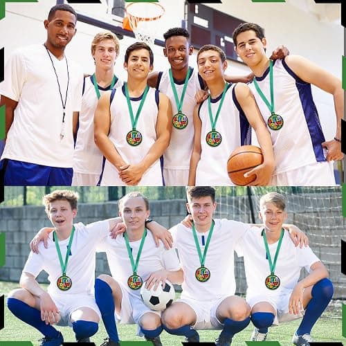 Loetere 24 Pcs Sport Ball Award Medals Bulk 2 Inch Rubber Ball Medals Trophies with Ribbons for Winner or Team Participation Gift thumbnail 6