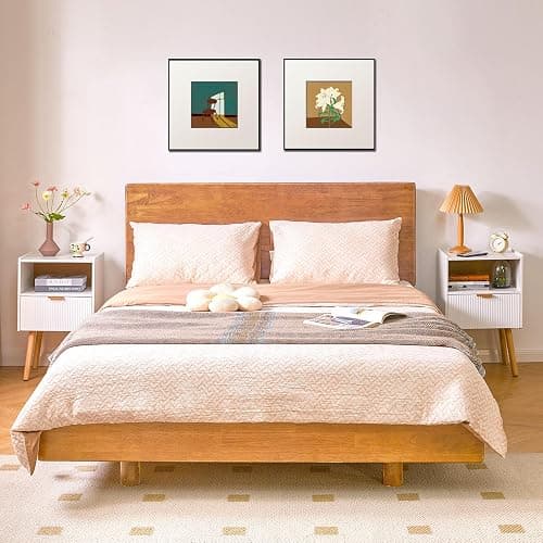 Aibiju Nightstand with Storage Drawer, Modern Bedside Table with Liner Drawer and Solid Wood Legs, Small End Table with 2-Tier Storage, White YD-TM061W thumbnail 6