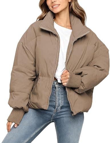 UANEO Puffer Jacket Womens Oversized Cropped Puffy Quilted Winter Jackets Coat - Image 1