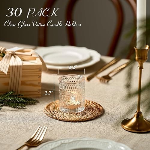 30 Pack Clear Glass Votive Candle Holders, Vintage Candle Holder Bulk, Tealight Candle Holders for Table Centerpieces, Home, Bridal Shower, Birthday, Christmas, Thanksgiving Party Table Decor thumbnail 3