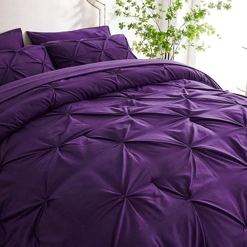 Ubauba 7pc Purple Comforter Set Queen Size with Sheets, Pintuck 7 Piece Bedding Comforters Bed in a Bag for All Season, Pinched Pleat Bed Set with Comforter (Purple,Queen) thumbnail 4