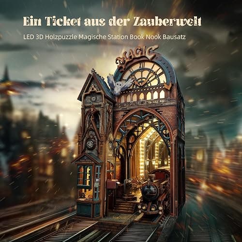 FUNPOLA LED 3D Puzzle Magische Station Book Nook Kit - Interaktives 3D Holzpuzzle LED Magische Miniatur mit unendlichem Erweiterungsraum - DIY Bücherregal Einsatz Dekor Geschenke thumbnail 3
