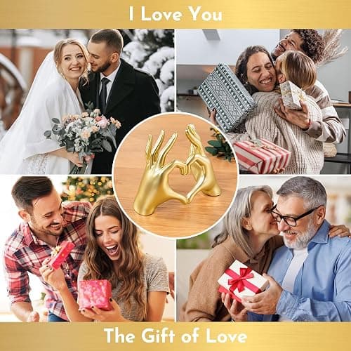 Gold Decor Living Room - Small Shelf Decor Aesthetic - Heart Hands Sculpture - Teen Girls Bedroom Knick Knacks - Cute Home Shelves Accent - Table Statue Love Decorations Gifts (Gold Fingers) thumbnail 8