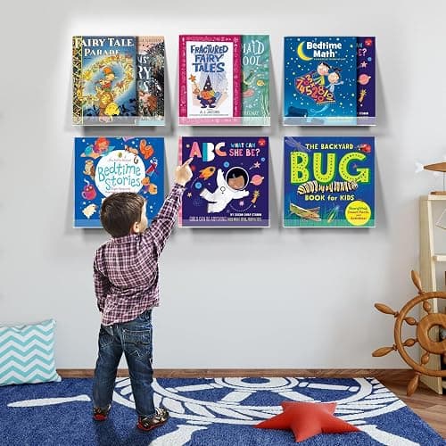 Laurensory Vinyl Record Shelf Wall Mount, 12 inch Clear Acrylic Album Record Holder Display, Floating Shelves for Wall, Magazine Shelf, Kids Bookshelf, Suitable for Bedroom, Living Room, etc.—6 Pack thumbnail 2