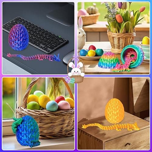 ONEVIVE Easter Basket Stuffers 3D Printed Dragon Egg Toy (4 Pack) - Surprise Mystery Inside, Articulated Crystal Dragon, Fidget Sensory Toy for Kids Birthday Surprise Easter Egg Hunt Party Favors thumbnail 3
