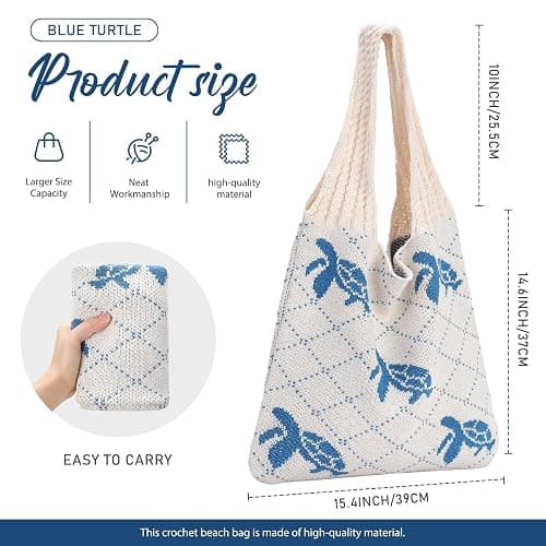 hatisan Crochet Bags for Women - Summer Beach Tote, Aesthetic Hippie Knit Bag thumbnail 2