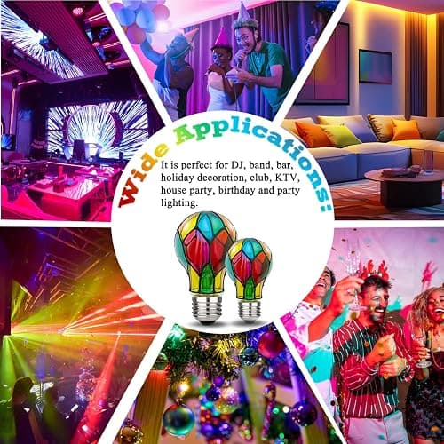 Aygrochy Dimmable Stained Glass Light Bulb LED Bulbs,3.5W E26 Base,A19 LED Colored Light Bulb,for Christmas Decoration,Party,Home Lighting,Garden,Balcony,2 Pack thumbnail 6