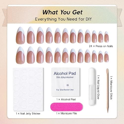 Qsnidy Press on Nails Almond, Brown Nude French Fake Nails Medium Press Ons, Glossy Full Cover Glue On Nails for Women Daily Wear, Natural Fit Acrylic Stick on Nail Kit - 24 Pieces in 12 Sizes thumbnail 4