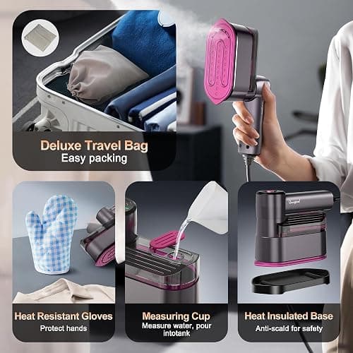 Travel Steamer for Clothes Small Iron - 1000W Portable Steamer & Mini Iron,10s Fast Heat, Handheld Mini Steamer with 8FT Cord, Foldable Handle, Travel, College Dorm & Home Essentials (Purple) thumbnail 7
