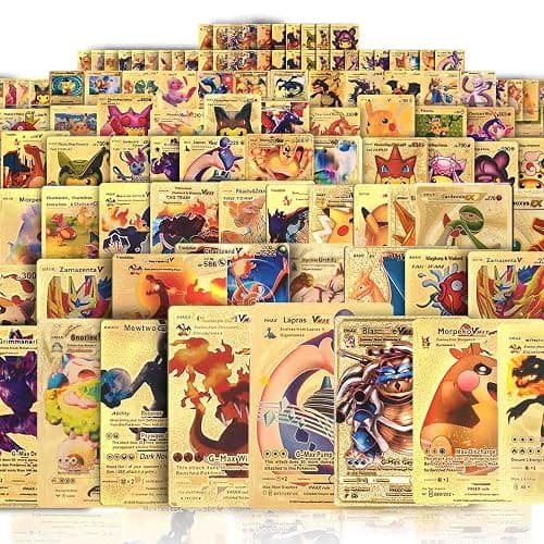 55 PCS Gold Cards Packs Vmax DX GX Rare Golden Cards Deck Box Gold Foil Card for Birthday Party Favors Gifts (No Duplicates) (Gold) - Image 1