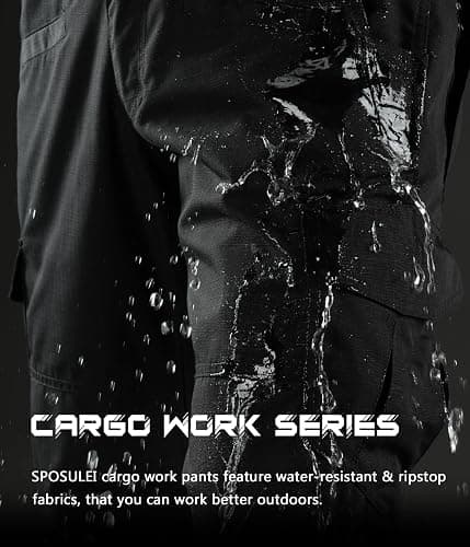 SPOSULEI Mens Tactical Pants Ripstop Cargo Work Pants with 9 Pockets Water Resistant Breathable Hiking Construction Pants thumbnail 3