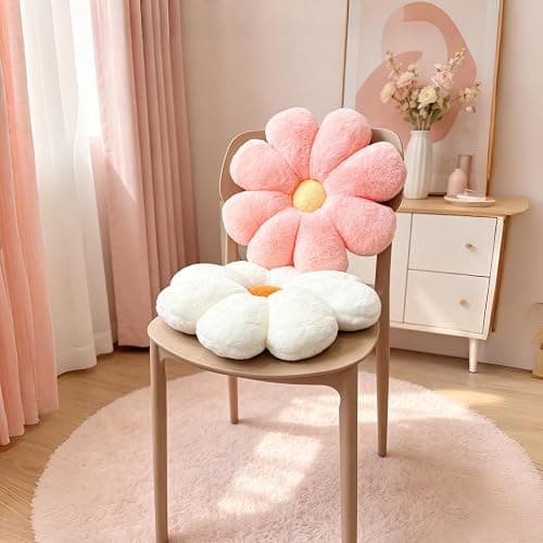 JZNEXD 2 Pcs Flower Pillow Set for Teen Girls Bedroom Preppy Room Decor | Pink White Set,15 Inch, Faux Plush,Soft and Fluffy, Daisy Shaped, Aesthetic Cute Decorative Throw Pillows for Bed Couch Chair thumbnail 8