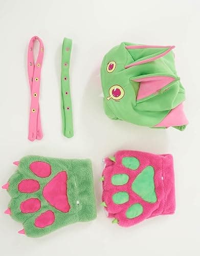 Micotaku Womens Pullover Hoodie with Detachable Bag Furry Paw Design Gloves Green Pink Hoodie thumbnail 7