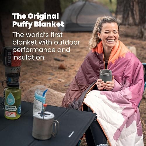 Rumpl Original Puffy Blanket - Warm, Water-Resistant Camping Blanket with 100% Recycled Synthetic Insulation, 52"x75", Original Puffy V2, Rocky Mountain Sunset Fade thumbnail 4