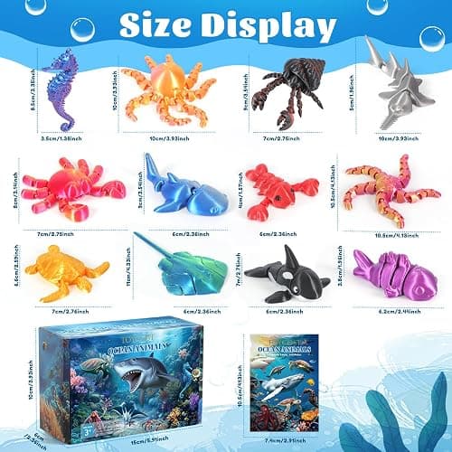 12 Pack 3D Printed Animal Toys, Desk Pets Sea Animal Toys with Educational Booklet for Kids Age 3 4 5 6 7 8, Ocean Animals Figurines Fidget Toy Birthday Gifts Office Desktop Home Decoration thumbnail 6