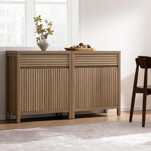 SICOTAS Fluted Buffet Cabinet with Storage - 87" Large Sideboard Modern Storage Cabinet Accent Coffee Bar Console Table with Drawers & Adjustable Shelves for Kitchen Living Room Entryway, Caramel Oak thumbnail 8