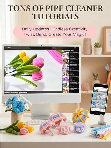 Pheravia 500pcs Pipe Cleaner Flower Kit, DIY Pipe Cleaners Craft Set with Step-by-Step Tutorial, Chenille Stems Bulk for Bouquet Making | Premium 8mm thick, dense, beginner-friendly video tutorials, rich floral accessories, for bouquet making, family crafts thumbnail 6