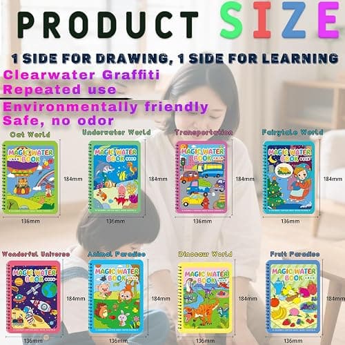 NYXTOB 8pcs Magic Water Book, Magic Water Painting Book, Paint with Water Books for Toddlers 1-3, 8 Painting Themes thumbnail 2