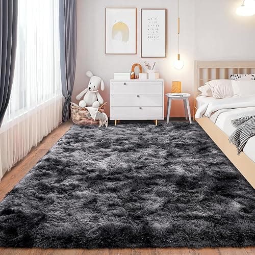 8x10ft Shaggy Area Rugs, Living Room Fluffy Carpet, Black Gray Area Rug | Upgrade Anti-Skid Indoor Carpet Non-Slip Rugs for Bedroom Indoor Plush Rectangular Carpet for Living Room, Home Decor thumbnail 5