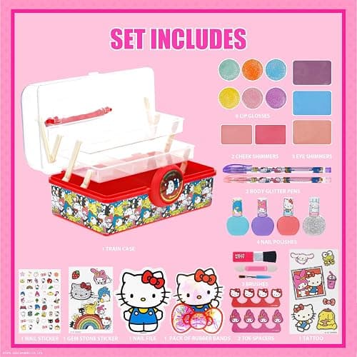 Hello Kitty Cosmetic Set for Girls Kids Includes Nail Lip Eye Cheek Makeup, Safe Non-Toxic Beauty Playset by Townley Girl thumbnail 3