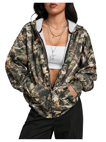 SOLY HUX Women's Y2k Camo Oversized Hoodie Vintage Zip Up Sweatshirts | Drop Shoulder, with Pockets, Streetwear, Rave Outfit - Image 1