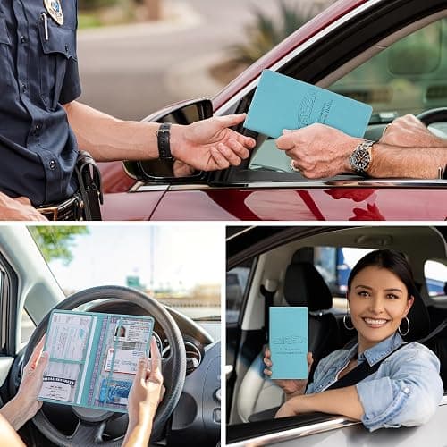 Peisicne Car Registration and Insurance Card Holder for Women Men, Blue Glove Box Paperwork Organizer with Magnetic Buckle for Easy Access and Protect Documents and Various Cards in Vehicle thumbnail 3