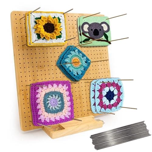 Iswabard 15x15 Inch Blocking Mats Blocking Board for Crocheting with 15 Stainless Steel Rods Crochet Blocking Board Large Base Bamboo Granny Square (Bamboo-C15‘’) - Image 1