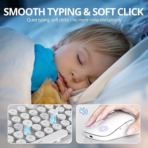 Fogruaden Rechargeable Wireless Keyboard and Mouse, Backlit Cute Keyboard and Mouse Combo with Retro Round Keycap, 2.4G Connectivity for Windows PC, Laptop, Desktops, Computer(White) thumbnail 5