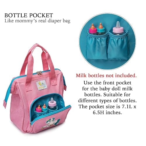 HappyVk- Baby Doll Diaper Bag with Changing Pad- Doll Accessories - Unicorn | Realistic, Spacious & Comfortably Designed for Pretend Play, Reborn Doll Care Organizer for Travel, Playdates & Gift Giving thumbnail 6