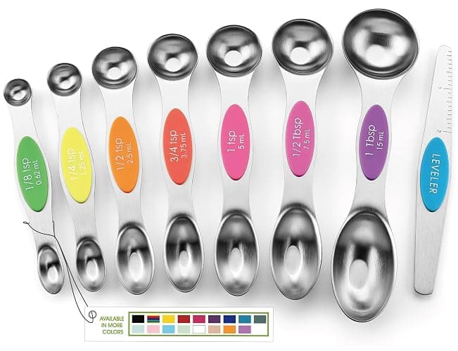 Spring Chef Stainless Steel Magnetic Measuring Spoons Set of 8 with Leveler, Nesting Metal Teaspoon & Tablespoon Measuring Spoons, Kitchen Gadgets for Baking & Cooking, Fits in Most Spice Jars - Neon - Image 1