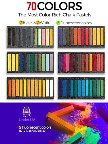 Fantastory Long Soft Chalk Pastels Set, 72 Sticks,Includes 5 Fluorescent Colors; Non Toxic Soft Pastels for Artists,Beginners;Classroom; Drawing,Blending,Layering;Christmas Art Supplies thumbnail 4