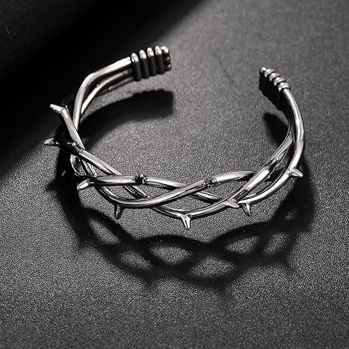 TURTLEDOVE Gothic Thorn Cuff Bracelet, Punk Barbed Wire Bangle, Stainless Steel Twisted Jewelry thumbnail 3