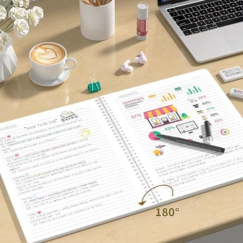 Spiral Notebook A4 College Wide Ruled Notebooks 4 Pack 8.5" x 11" Journaling Notebooks 140 Pages 100GSM Gradient Small Lined Notebooks Waterproof PP Cover for Note Taking for Work School Business Travel thumbnail 4
