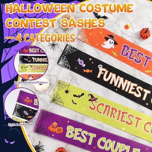 59 Pcs Halloween Costume Contest Awards for Adult Halloween Party Supplies | 4 Acrylic Skeleton Halloween Trophies, 4 Award Sashes, Ballot Box, 50 Voting Cards thumbnail 4