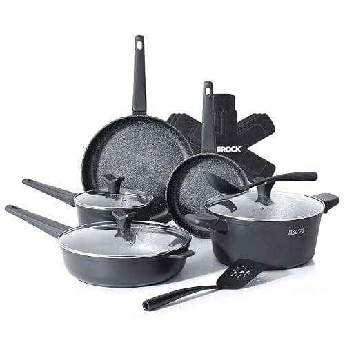 THE Rock SOHO 15Pcs Cookware Set – Pots and Pans Set Non Stick with Rock.TEC – Compact for Urban Kitchens, Nothing Sticks, Never Warps, Lasts Longer, Induction & Dishwasher Safe, Black - Image 1