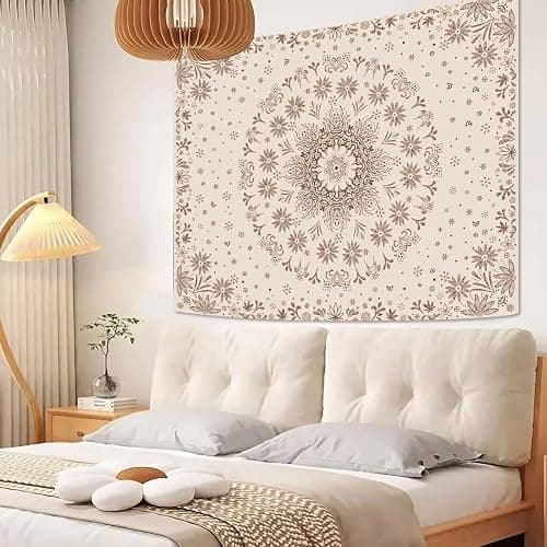 Fowocu Boho Floral Mandala Tapestry Wall Hanging Bohemian Flower Medallion Tapestry Aesthetic Beige Brown Hippie Indian Small Tapestries for Bedroom Living Room Dorm Decor 40 x 30 Inch thumbnail 2