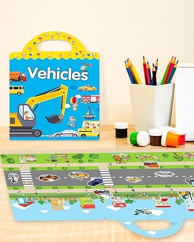 Benresive Reusable Sticker Book for Toddlers 2-4 Years, Fun Travel Stickers for Kids, Waterproof Sticker Books for Toddlers 1-3, Crafts Activities for Todddlers 1-3 2-4 3-5 - Vehicle thumbnail 3