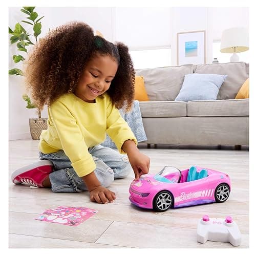 Hot Wheels Barbie RC Toy Car, Remote-Control Pink Convertible, Can Hold 2 Barbie Fashion Dolls & Trunk Opens for Storage, Sticker Sheet for Customizing, JBH05 thumbnail 2