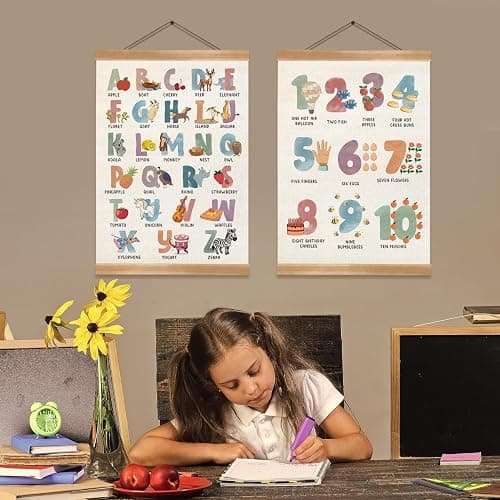 ZTGDA Cute Alphabet Numbers Poster Set of 2, Alphabet Numbers Wall Art, ABC Banner Poster, Wall Hanging Decor for Toddler Room Playroom Nursery Wall Classroom Decor 12x16In(ABC+123) thumbnail 7