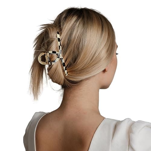 Big Butterfly Metal Hair Claw Clips for Women - Checkerboard Clamps with Strong Hold, 4.7" Large Hair Accessories for Long Thick Hair (Black&White) thumbnail 6