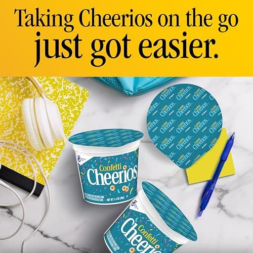 Cheerios Confetti Breakfast Cereal Cup, Gluten Free, Single Serve, 1.4 oz | Vanilla Flavor with Rainbow Sprinkles, 22g Whole Grain per Serving, 12 Vitamins & Minerals, No Artificial Flavors thumbnail 3