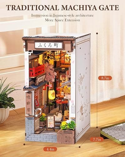 Rolife DIY Book Nook Kits for Adults, Miniature Dollhouse Booknook Kit, 3D Wooden Puzzle Creative Decorative Bookends Bookshelf Diorama Insert Crafts Hobbies Gifts (Sakura Wine Alley) thumbnail 3