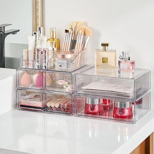 Vtopmart 5 Tier Clear Makeup Organizer with Drawer, Cosmetic Storage for Dresser Countertop and Bathroom Vanity, Beauty Holder for Lipstick Brush Skincare thumbnail 2