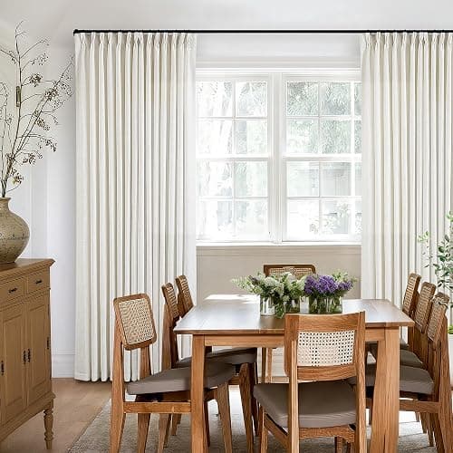 Natural Pinch Pleated Linen Curtains 84 Inch Length 2 Panels for Living Room Bedroom Textured Cream Ivory Birch Semi Sheer Boho Neutral Back Tab Pinch Pleat Hooks Rings Window Curtain 84 Inches Long thumbnail 2