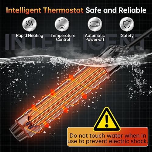 Portable Water Heater for Buckets & Tubs, 2000W Immersion Heater with Intelligent Shut-Off, Stainless Steel Guard & Digital Temperature Sensor, Fast Heating for Backyard Pools, RVs & Home Use thumbnail 5