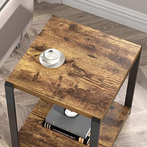 EXCEFUR End Table with Storage Shelf, Modern Side Table for Living Room, Wood and Metal Bedside Table Nightstand, Rustic Brown thumbnail 4