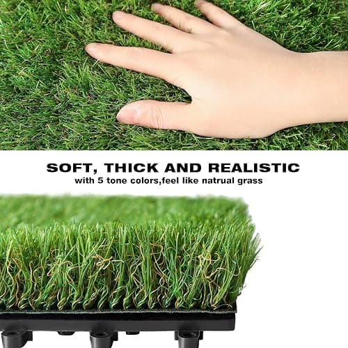 XLX TURF Artificial Grass Turf Tiles Interlocking Set 6 Pieces, Square Fake Grass Tiles Self-draining for Pet Indoor/Outdoor Flooring Decor, 12"x12", 8 Buckle Systerm thumbnail 3