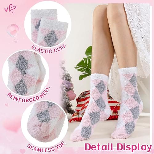Womens Fuzzy Socks Fluffy Cozy Heart Comfy Winter Thick Warm Pink Plush Fleece Sleep Slipper Socks 5 Pairs thumbnail 5