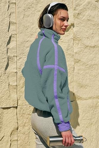 Panadila Womens Half Zip Sherpa Fleece Pullover Soft Oversized Sweatshirt with Pockets Warm Fuzzy Sweater thumbnail 5